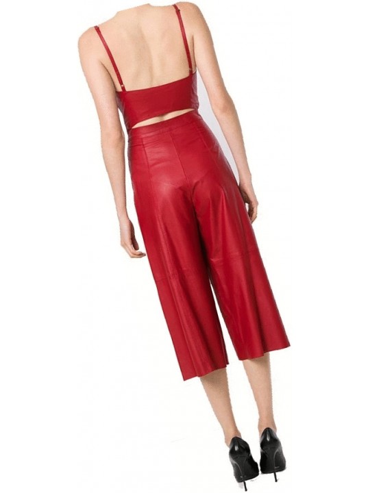 Womens Glamorous Style Real Sheepskin Red Leather Jumpsuit