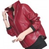 Ladies Hooded Bomber Real Sheepskin Red Leather Jacket Coat