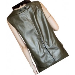Womens Amazing Look Sleeveless Real Sheepskin Dark Brown Vest Waistcoat
