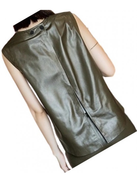 Womens Amazing Look Sleeveless Real Sheepskin Dark Brown Vest Waistcoat