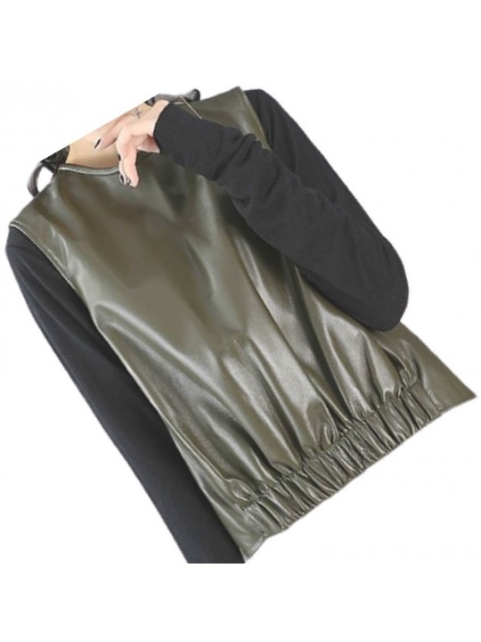 Womens Amazing Look Sleeveless Real Sheepskin Olive Green Vest Waistcoat