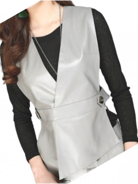 Womens Incredible Look Sleeveless Real Lambskin Gray Leather Vest Waistcoat