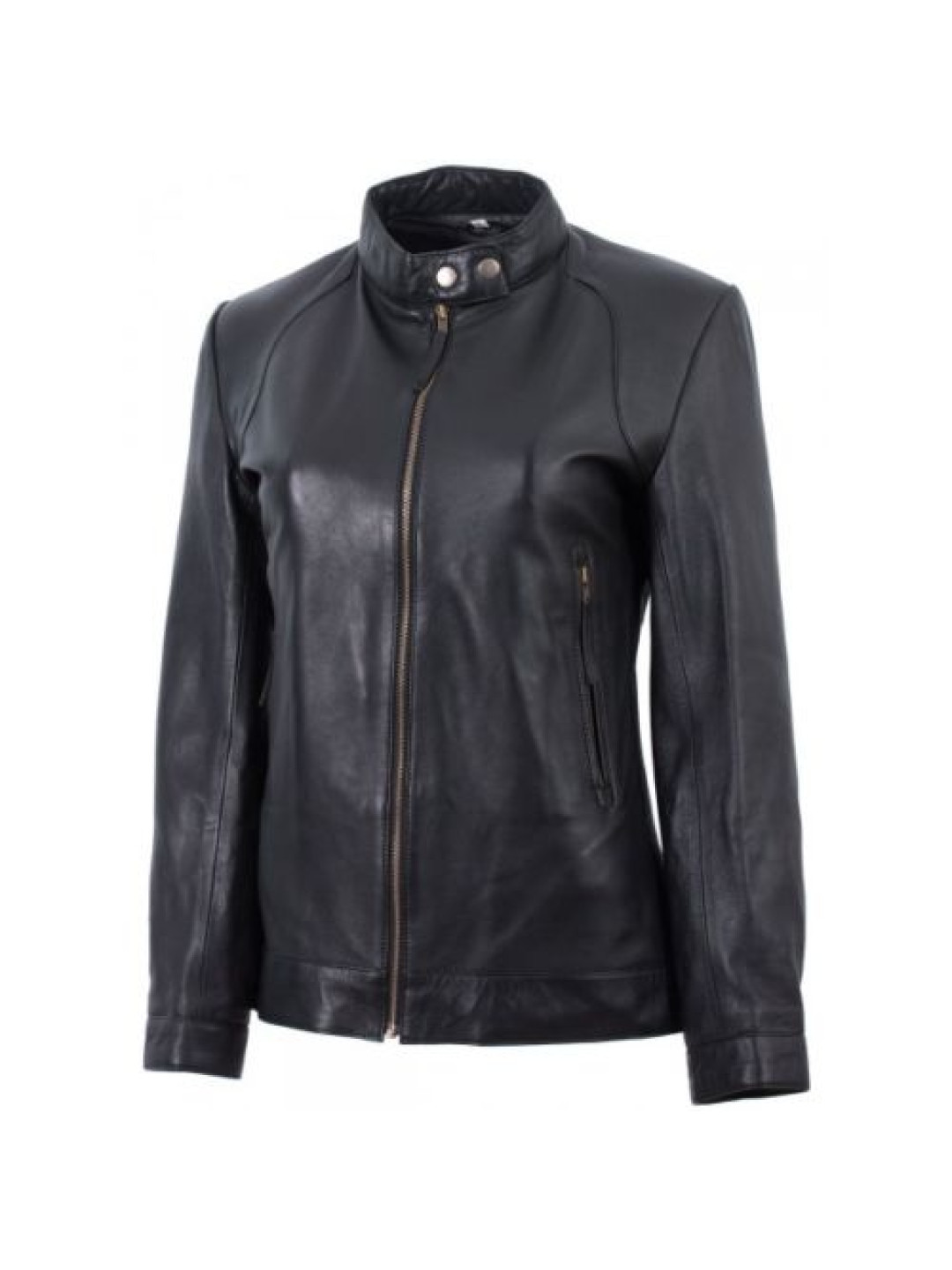 Womens Basic Front Zip Real Lambskin Black Leather Jacket