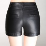 Womens Casual Black Leather High Waist Bodycon Shorts