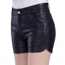Womens Casual Black Leather High Waist Bodycon Shorts