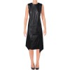 Womens Casual Pieced Real Black Leather Sleeveless Dress Outfit
