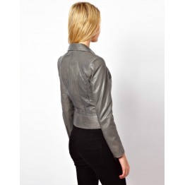 Womens Casual Slim Fit Real Lambskin Grey Leather Jacket