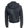 Womens Classic Hooded Black Leather Bomber Jacket