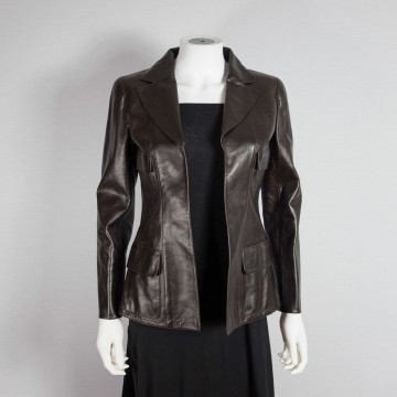 Womens Elegant Brown Lambskin Leather Blazer Jacket Coat