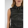 Womens Full Zip Pure Black Leather Sleeveless Shirt Dress