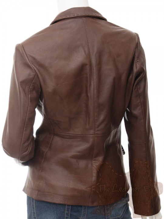 Womens High Quality Genuine Lambskin Brown Leather blazer