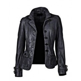 Womens Hot Designer Real Black Leather Blazer Jacket Coat