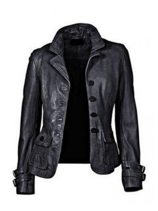 Womens Hot Designer Real Black Leather Blazer Jacket Coat