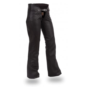 Womens Low Rise Curvy Fitted Black Leather Motorcycle Chaps