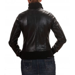Womens Pure Genuine Lambskin Black Leather Bomber Jacket