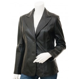 Womens Slim Fit  Outwear Black Leather Coat Style Blazer
