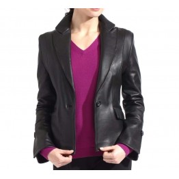 Womens Soft Genuine Lambskin Black Leather Blazer Jacket