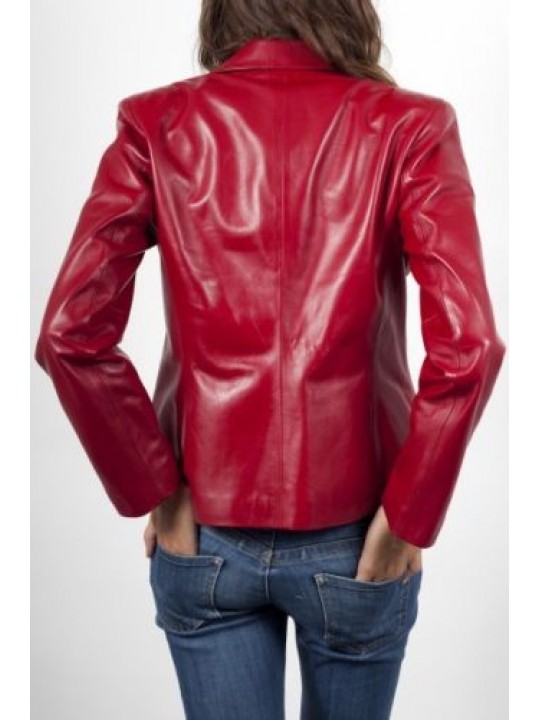 Womens Soft Genuine Red Leather Blazer Jacket Coat