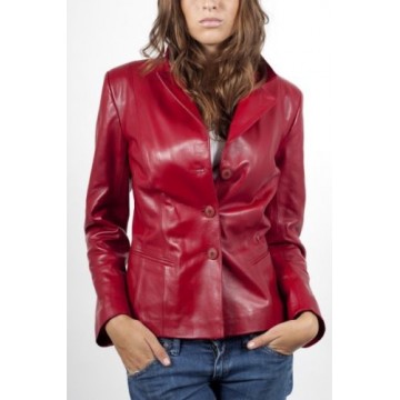 Womens Soft Genuine Red Leather Blazer Jacket Coat 