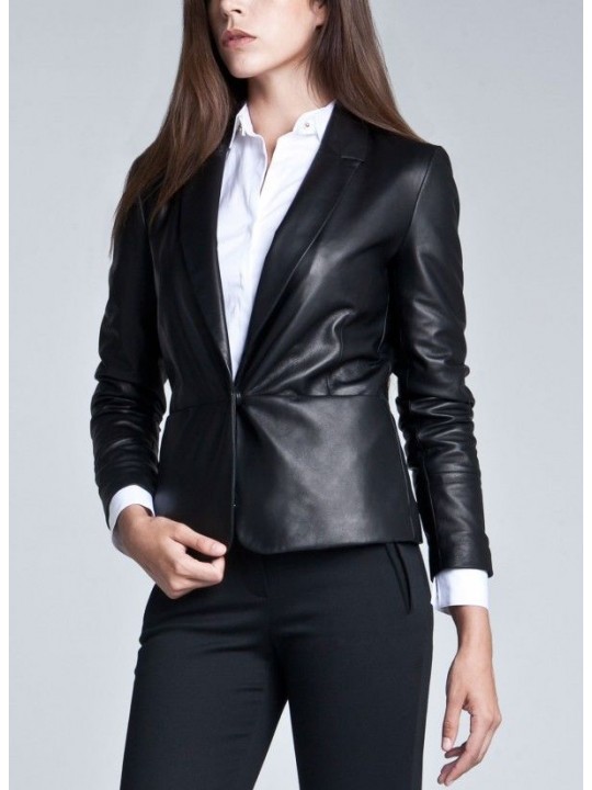Womens Stylish Soft Lambskin Black Leather Blazer