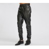 Ankle Zippers Pure Black Leather Joggings Trousers Pants For Male 