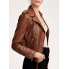 Authentic Custom Branded Brown Leather Biker Jacket for Women