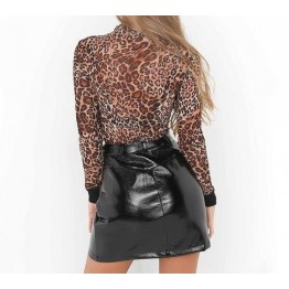 Autumn Vintage Women Streetwear Black Leather Skirt 