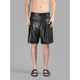 Men's Real Leather Shorts Long Shorts with Drawstring Leather Shorts 