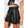 Black Belted High Waisted Pleated Leather Shorts for Women