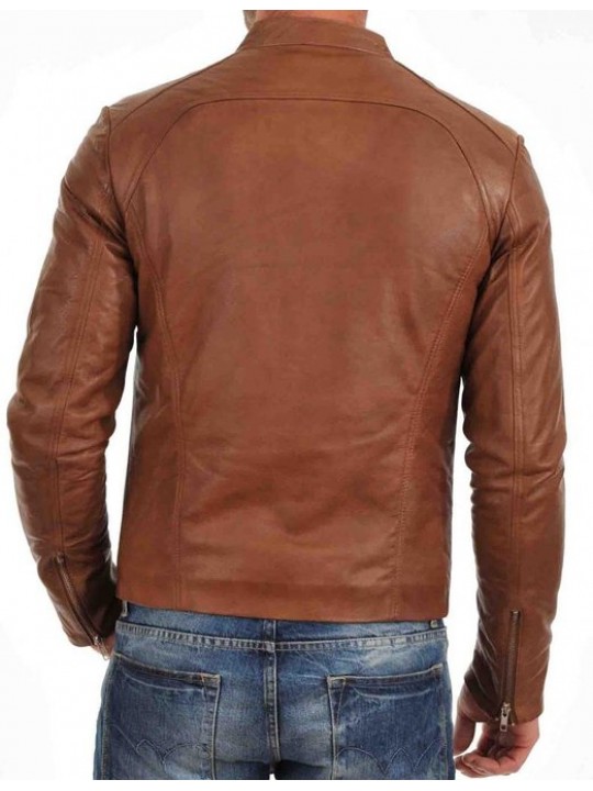 Branded Light Brown Leather Jacket Mens