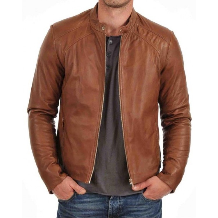 Branded Light Brown Leather Jacket Mens, Light Brown Leather