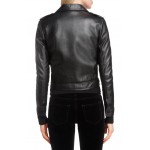 Button Front Soft Lambskin Black Leather Motorcycle Biker Jacket for women