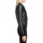 Button Front Soft Lambskin Black Leather Motorcycle Biker Jacket for women