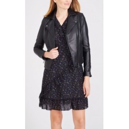 Classic Buttery Black Leather Moto Jacket for Ladies