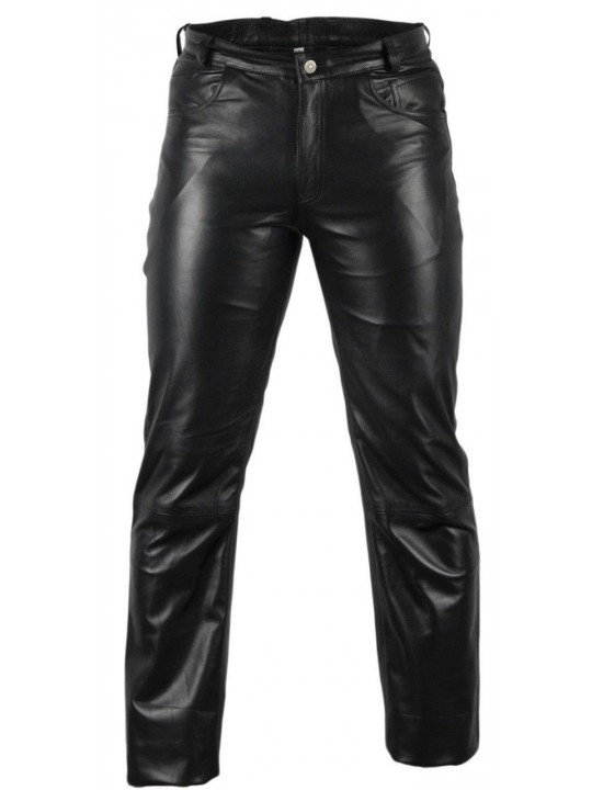 Classic Pure Black Leather Motorcycle Pants for Men