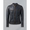 Contemporary Design Quilted Deep Navy Leather Moto Jacket for Men