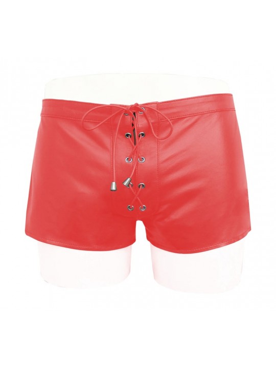 Custom Made Lace Up Style Red Leather Shorts for Men