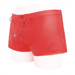 Custom Made Lace Up Style Red Leather Shorts for Men 