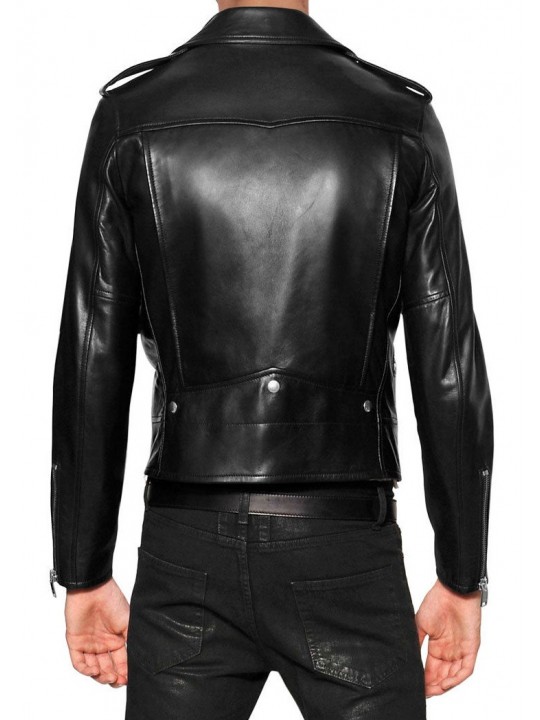 Custom Made Soft Lambskin Men Motorcycle Black Leather Jacket