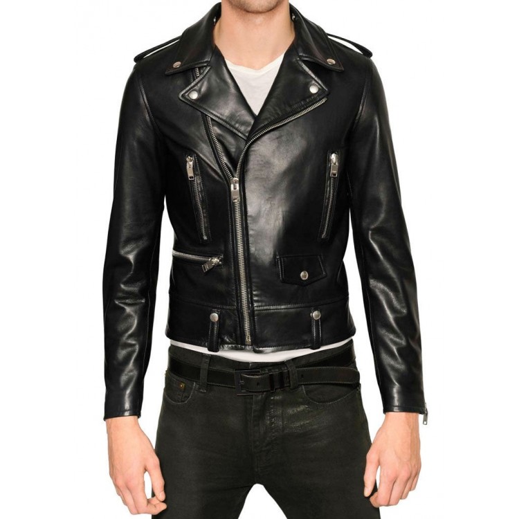 Mens Leather Jacket Slim Fit Biker Motorcycle Genuine Lambskin Jacket Coat T1471 