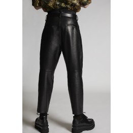 Dynamic Look Genuine Black Leather Pleat Fight Pants for Men