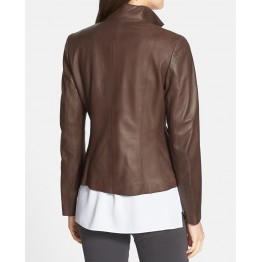 Elegant Brown Leather Jacket For Women