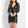 Embellished Button Detail Long Sleeves Black Leather Dress for Women