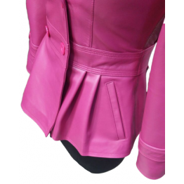Feminine Fit Peplum Style Genuine Pink Leather Coat for Ladies