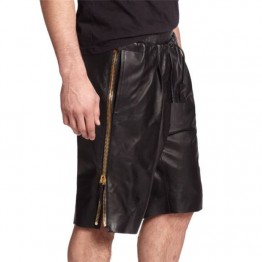 Genuine Lambskin Black Leather Shorts for Men