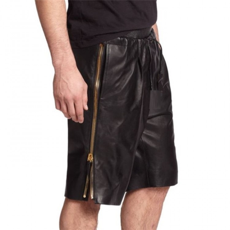 Men's New Decent Black Fashion Bermuda Shorts 100% Real Genuine Lambskin Leather