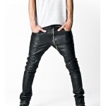Asymmetrical Front Zip Skinny Black Leather Pants