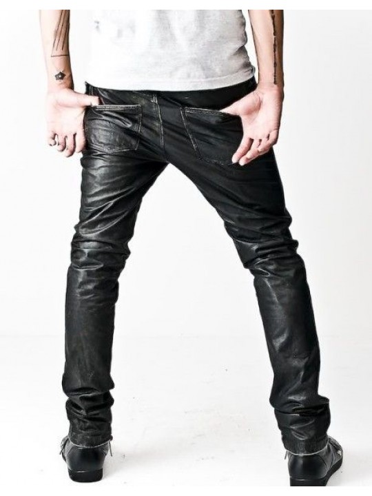 Asymmetrical Front Zip Skinny Black Leather Pants