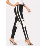 Ladies Two Tone Black and White Leather Pants for Fall