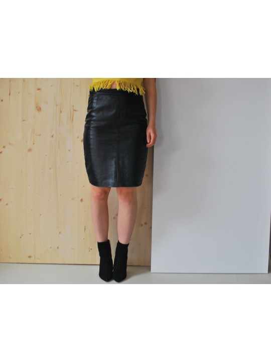 Womens Elegant Fashion Knee Length Black Leather Tube Skirt
